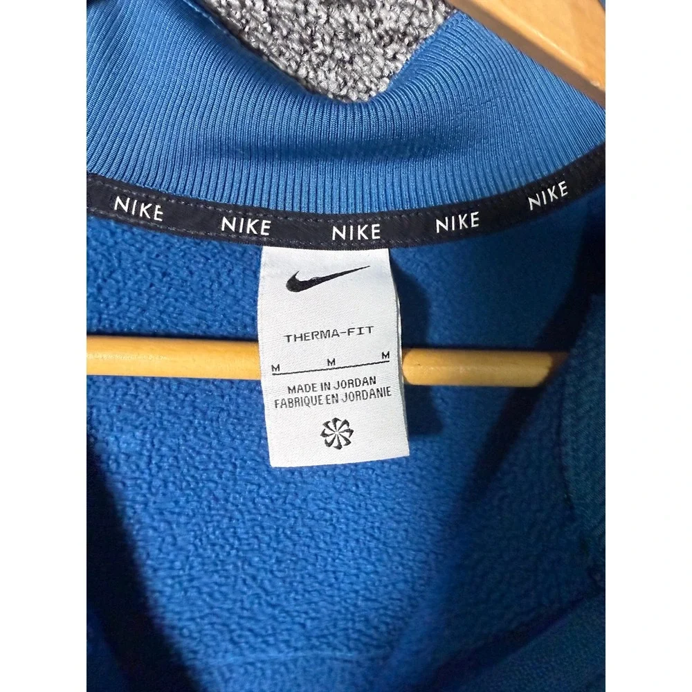 Nike Therma-FIT Womens Blue Cropped Quarter Zip Pullover Fleece Logo Tape Medium - Picture 5 of 11